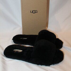NIB UGG WOMEN'S FLUFF II SLIDE SHEARLING SLIPPER SANDALS BLACK